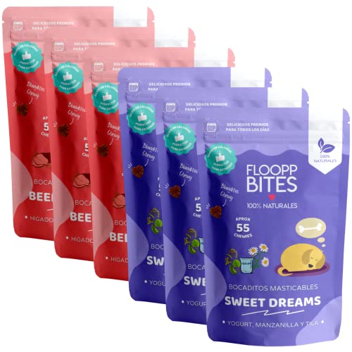 Floopp Bites Natürliche Hundesnacks | Mix-Pack mit Leber, Karotten, Joghurt, Kamille und Linde | Leckerli für kleine Hunde | Packung 6x50g von Floopp BITES 100% NATURALES