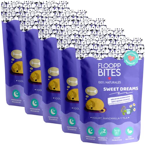 FlooppBITES Snack für Hunde, 100 % natürlich, knuspriger Keks, Leckerlis, Leckerlis für Hunde, Joghurt, Honig, Kamille und Tila, 5 x 100 g (insgesamt 500 g) von Floopp BITES 100% NATURALES