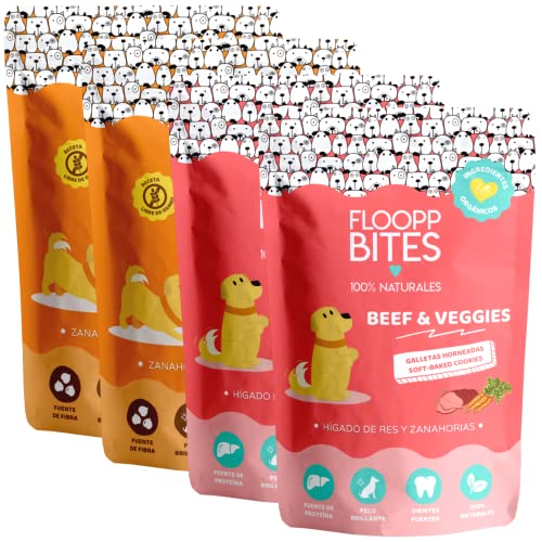 Floopp Bites Natürlicher Hundesnack | Knusprige Kekse | Mix-Pack mit Karotten, Zimt und Rinderleber | Packung 4x100g von Floopp BITES 100% NATURALES