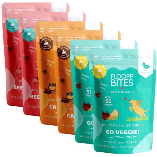 FlooppBITES Soft Snacks für Hunde, 100 % natürlich, Leckereien für Hunde, Ergänzungsfuttermittel für Hunde, kaubare Textur, verschiedene Geschmacksrichtungen (300 g) von Floopp BITES 100% NATURALES