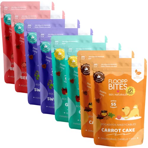 Floopp Bites Natürliche Soft-Snacks für Hunde | Mix aus Leber, Karotten, Käse, Joghurt und Zimt | Packung 8x50g von Floopp BITES 100% NATURALES