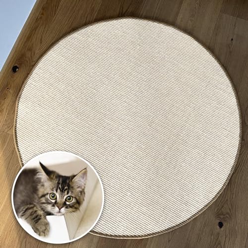 Floordirekt Katzen Kratzmatte rund 120cm Ø aus Natur Sisal Kratzteppich Kratzmöglichkeiten für Katzen Kratzmöbel für Wand oder Boden - robust & waschbar, Elfenbein von Floordirekt