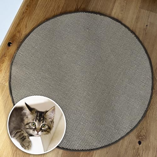 Floordirekt Katzen Kratzmatte rund 120cm Ø aus Natur Sisal Kratzteppich Kratzmöglichkeiten für Katzen Kratzmöbel für Wand oder Boden - robust & waschbar, grau von Floordirekt