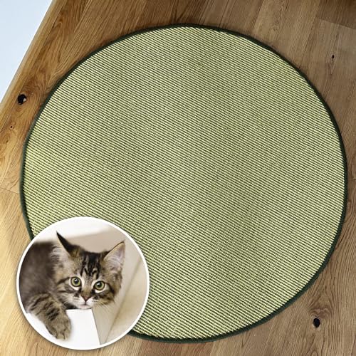 Floordirekt Katzen Kratzmatte rund 120cm Ø aus Natur Sisal Kratzteppich Kratzmöglichkeiten für Katzen Kratzmöbel für Wand oder Boden - robust & waschbar, grün von Floordirekt