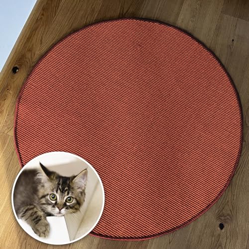 Floordirekt Katzen Kratzmatte rund 150cm Ø aus Natur Sisal Kratzteppich Kratzmöglichkeiten für Katzen Kratzmöbel für Wand oder Boden - robust & waschbar, rot von Floordirekt