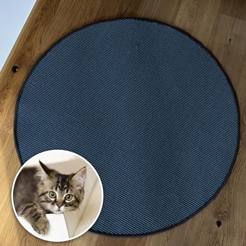 Floordirekt Katzen Kratzmatte rund 50cm Ø aus Natur Sisal Kratzteppich Kratzmöglichkeiten für Katzen Kratzmöbel für Wand oder Boden - robust & waschbar, blau von Floordirekt