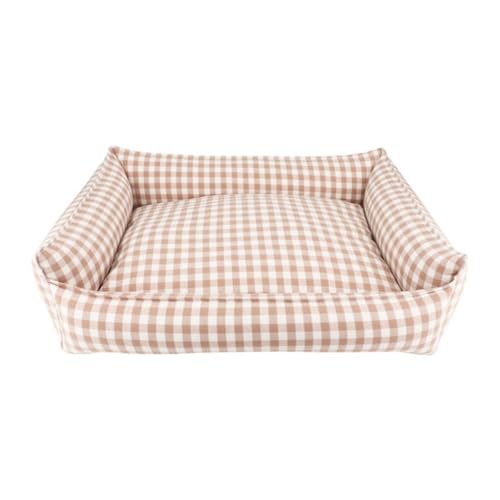 Flowersea Gingham-Hundebett für kleine Hunde, waschbar, kariert, für mittelgroße Hunde, kariertes Hundebett mit abnehmbarem Bezug (L - 50,8 x 68,6 cm, Beige) von Flowersea