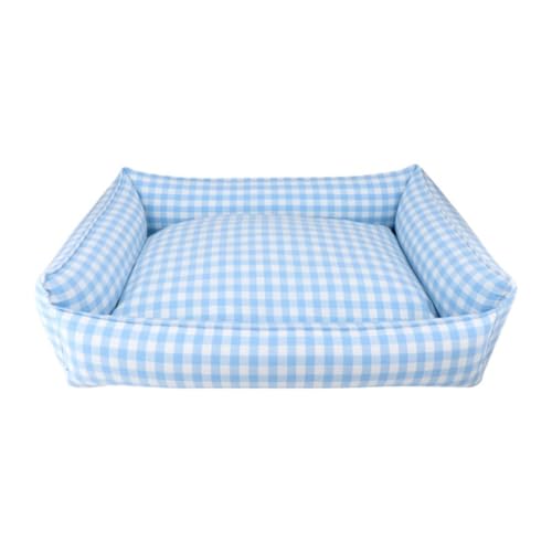 Flowersea Gingham-Hundebett für kleine Hunde, waschbar, kariert, für mittelgroße Hunde, kariertes Hundebett mit abnehmbarem Bezug (L - 50,8 x 68,6 cm, Blau) von Flowersea