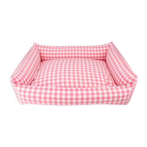 Flowersea Gingham-Hundebett für kleine Hunde, waschbar, kariert, für mittelgroße Hunde, kariertes Hundebett mit abnehmbarem Bezug (L - 50,8 x 68,6 cm, Pfirsich) von Flowersea