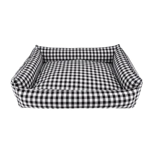 Flowersea Gingham-Hundebett für kleine Hunde, waschbar, kariert, für mittelgroße Hunde, kariertes Hundebett mit abnehmbarem Bezug (L - 50,8 x 68,6 cm, Schwarz) von Flowersea