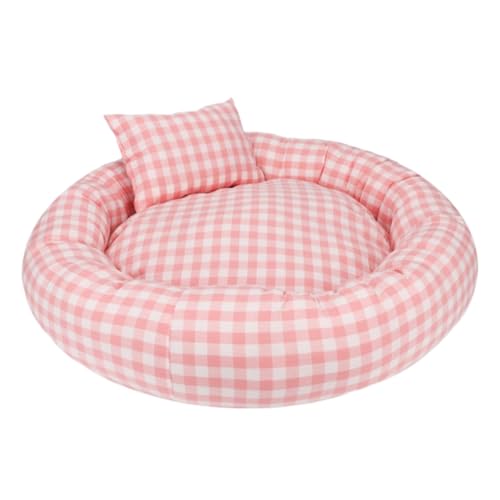 Gingham-Haustierbett für alle Jahreszeiten, gepolstert, für Hunde und Katzen, bequemes und niedliches Haustierbett für kleine und mittelgroße Hunde (Rosa, L) von Flowersea