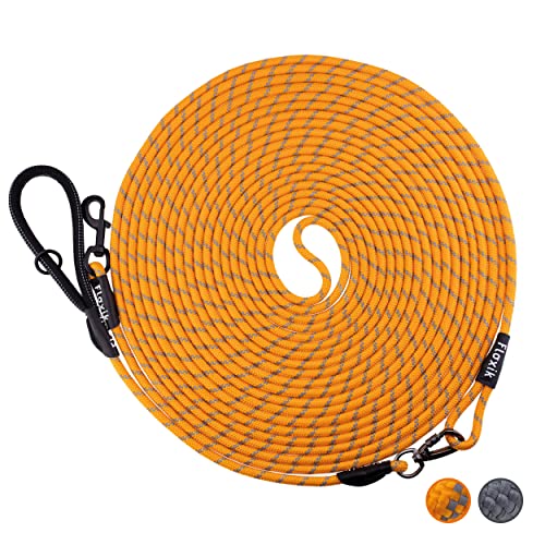 Floxik Schleppleine für Hunde | 5m, 10m, 15m, 20m orange | reflektierende Tauleine mit Abnehmbarer Handschlaufe | auch optimal als Trainingsleine für Welpen geeignet von Floxik