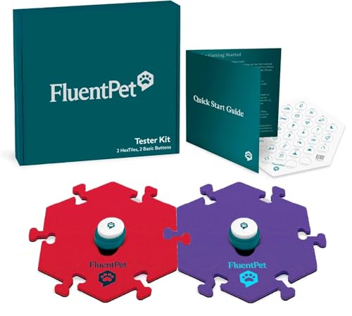 FluentPet Basic Tester Kit - Set mit 2 Hund Sprechtasten mit vorinstallierten Batterien & 2 HexTiles | Haustier Tasten für Kommunikation von FluentPet