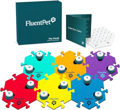 FluentPet Basic Vocab Kit – Set mit 12 beschreibbaren Tasten für Hunde & Katzen und 6 HexTiles – anpassbare Katzen- und Hunde-Tasten für Kommunikation – Katze & Hund Sprechtasten-Set mit von FluentPet