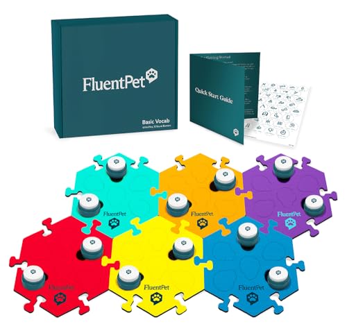 FluentPet Basic Vocab Kit – Set mit 12 beschreibbaren Tasten für Hunde & Katzen und 6 HexTiles – anpassbare Katzen- und Hunde-Tasten für Kommunikation – Katze & Hund Sprechtasten-Set mit von FluentPet