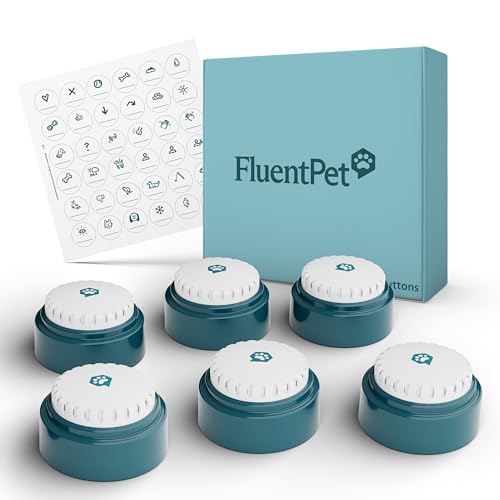 FluentPet Speak Up Buttons - Next Generation Katze/Hund Sprechknopf-Set - Packung mit 6 leicht zu drückenden Katzen-/Hunde-Kommunikationstasten - beschreibbare Tasten für Haustiere - Geschenk für alle von FluentPet