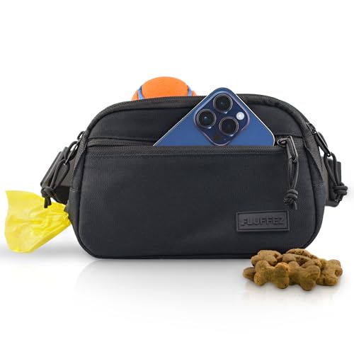 Fluffez Leckerlitasche für Hunde – Bauchtasche mit verschließbaren Innentaschen und separatem Reißverschluss - Gassi Tasche für das Hundetraining – Leckerlibeutel mit Kotbeutelspender von Fluffez