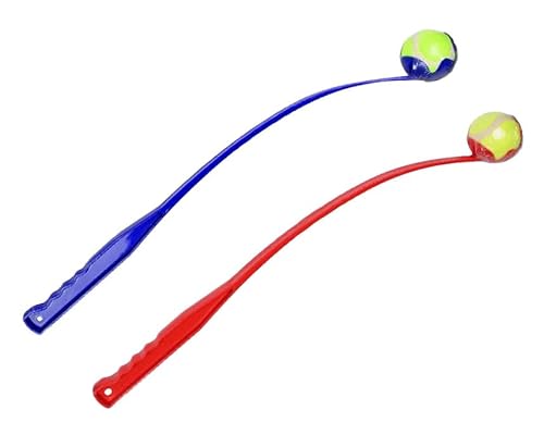 Fluffix Ballwerfer für Hunde mit Tennisball - 2er Set (Rot, Blau oder Schwarz) - 65 cm - Weitwurf-Technologie für aktives Apportieren, praktisch und hygienisch, aus robustem Kunststoff von Fluffix