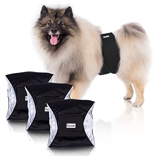 Fluffko Waschbare Hundewindeln für Männer – Premium-Wiederverwendbare Bauchbandbandagen für männliche Hunde, 3 Stück (3 Schwarz, Medium) von Fluffko