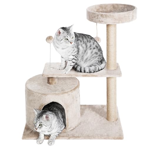 Catcus Kratzbaum Turm, 78,7 cm, Katzenbaum mit Kratzstämmen, Katzenbaum für Indoor-Katzen, Kleiner Katzenturm, Katzenspielhaus, Katzenhöhlen für Erwachsene Katzen, Grün & Orange (78,7 cm + Turm) von FluffyDream