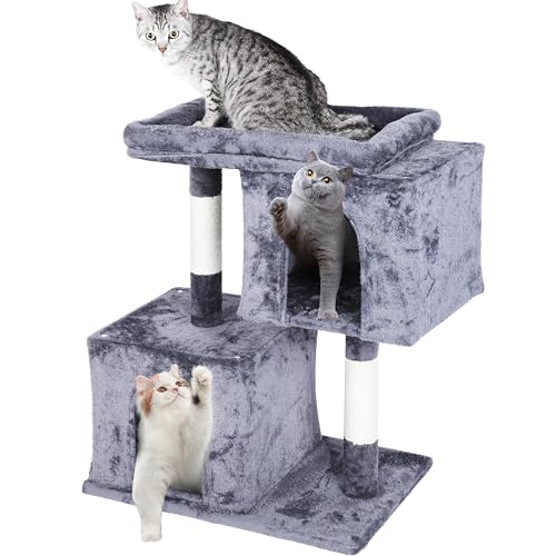 Catcus Kratzbaum Turm, 78,7 cm Katzenbaum mit Kratzstämmen, Katzenbaum für Indoor-Katzen, Kleiner Katzenturm, Katzenspielhaus, Katzenhöhlen für Erwachsene Katzen, Grün & Orange (78.0 cm Grau) von FluffyDream