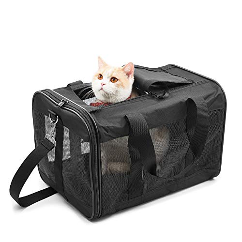 FluffyDream Haustier-Reisetasche, weiche Seiten, tragbare Tasche für Katzen, kleine Hunde, Kätzchen oder Welpen, max. 7,7 kg, faltbar, langlebig, von Fluggesellschaften zugelassen, reisefreundlich von FluffyDream