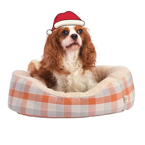 FluffyDream Hundebett für kleine Hunde, superweiches Haustierbett, geeignet für Hunde bis zu 11,3 kg, 53,3 x 43,2 cm, Orange und Weiß kariert von FluffyDream