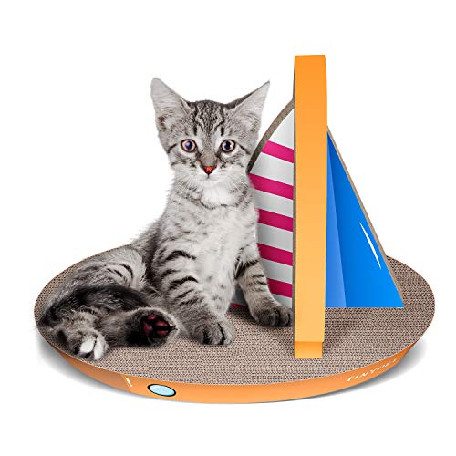 FluffyDream Kratzbaum für Katzen, aus Karton, Segelboot-Form, Kratz-Lounge-Bett, strapazierfähige Polsterung verhindert Möbelschäden, 54 x 35 x 40 cm von FluffyDream