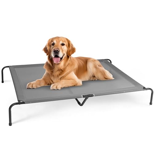 FluffyDream Kühlendes erhöhtes Hundebett, erhöhtes tragbares Hundebett, rutschfeste Füße, tragbar, langlebig, 152,4 x 94,4 x 22,9 cm, Grau von FluffyDream