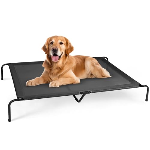 FluffyDream Kühlendes erhöhtes Hundebett, erhöhtes tragbares Hundebett, rutschfeste Füße, tragbar, langlebig, 152,4 x 94,4 x 22,9 cm, Schwarz von FluffyDream