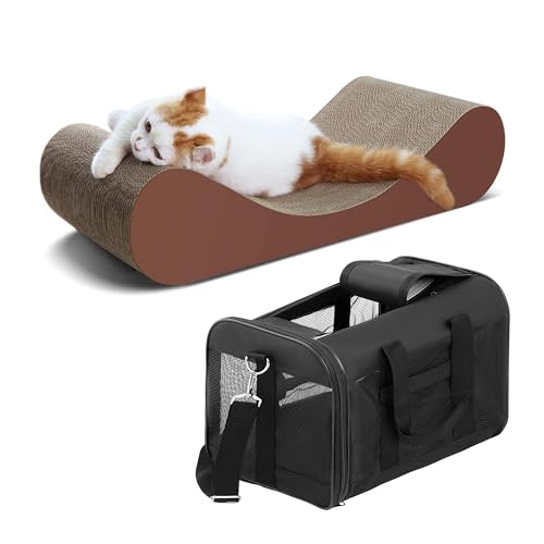 Knochen Katzenkratzer Karton Lounge Bett und Katze Rucksack, Hundetrage Rucksäcke Faltbarer Rucksack, Bis zu 7.0 kg, Katzenkratzbaum, Langlebige Brettpolster Verhindert Möbelschäden von FluffyDream