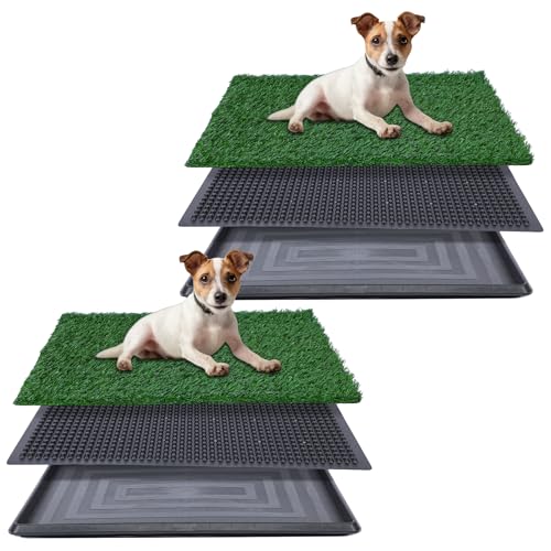 Kunstrasen für Hundetöpfchen – 50,8 x 63,5 cm, Starke Saugfähigkeit, Hundegrasunterlage mit Tablett, Hundetöpfchentrainingspad, Hundetoilette mit Gras, 2 Stück von FluffyDream