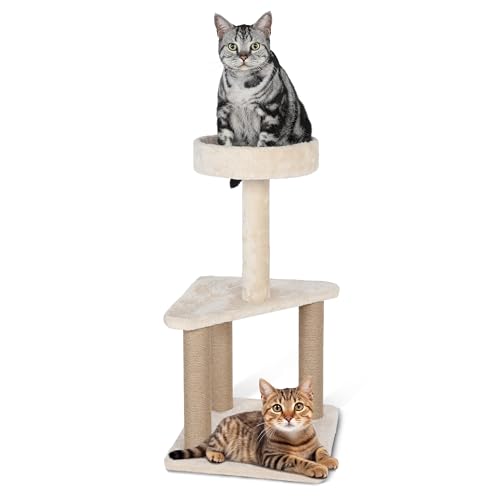 Premium Cat Tree Tower with Scratching Posts, Spacious Perch, and Funny Tickler - Indoor Climbing Activity for Large/Small Cats - Beige - 15.7" x 31.8" von FluffyDream