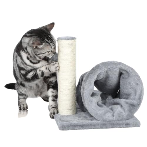 Small Cat Tree with Cat Play Tunnel, 3-in-1 Scratching Post with Cat Play Tunnel Scratching Board and and a Spring Dangling Ball for Indoor Cats von FluffyDream