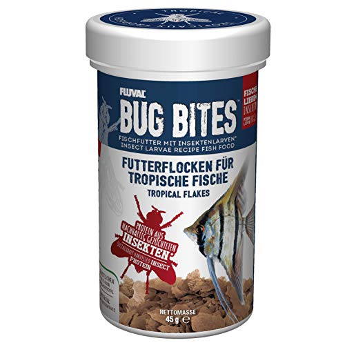 Fluval Bug Bites Fischfutter Flocken, mit Insektenlaven, für tropische Fische, 45g von Fluval