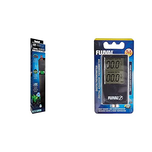 Fluval E-Heizer, Aquarienheizer für Aquarien bis 375 Liter, 300W + kabelloses 2-in-1 Digitalthermometer misst Wasser- und Raumtemperatur von Fluval