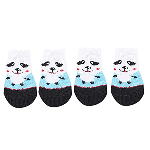 Flybloom 4 STK. Nette Haustier-Socken Set Weiche Hundesocken rutschfeste Hunde-Katzensocken Innenboden-Haustier-Socken (Blau Weiß M) von Flybloom