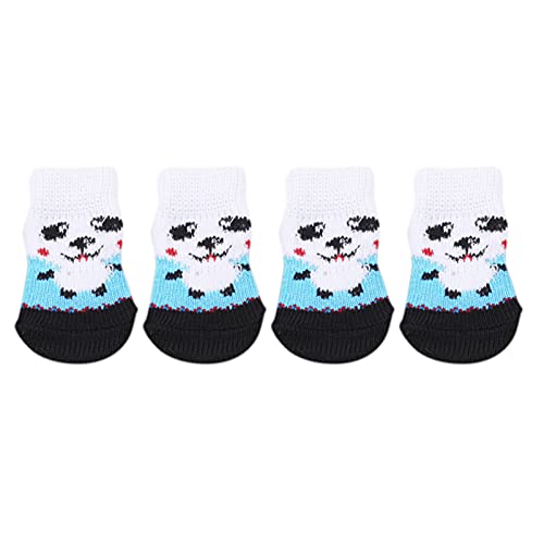 Flybloom 4 STK. Nette Haustier-Socken Set Weiche Hundesocken rutschfeste Hunde-Katzensocken Innenboden-Haustier-Socken (Blau und Weiß S) von Flybloom