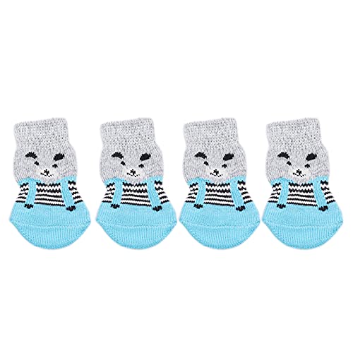 Flybloom 4 STK. Nette Haustier-Socken Set Weiche Hundesocken rutschfeste Hunde-Katzensocken Innenboden-Haustier-Socken (Blaugrau L) von Flybloom