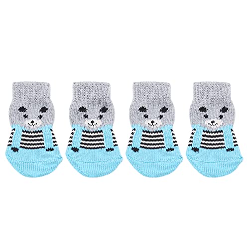 Flybloom 4 STK. Nette Haustier-Socken Set Weiche Hundesocken rutschfeste Hunde-Katzensocken Innenboden-Haustier-Socken (Blaugrau M) von Flybloom