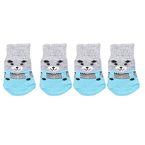 Flybloom 4 STK. Nette Haustier-Socken Set Weiche Hundesocken rutschfeste Hunde-Katzensocken Innenboden-Haustier-Socken (Blaugrau S) von Flybloom