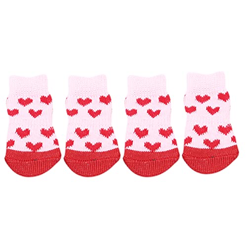 Flybloom 4 Stück Süße Haustier Socken Set Weiche Hundesocken rutschfeste Hund Katzensocken Innenboden Haustier Socken (Pink M) von Flybloom