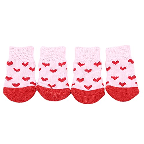 Flybloom 4 Stück Süße Haustier Socken Set Weiche Hundesocken rutschfeste Hund Katzensocken Innenboden Haustier Socken (Pink S) von Flybloom