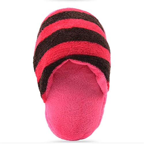 Flybloom Pet Chew Toys Vocal gestreifte Hausschuhe Toys Plüsch Hund Katze interaktiv beißen Toy Molar Toy Heimtierbedarf, Rose Red von Flybloom