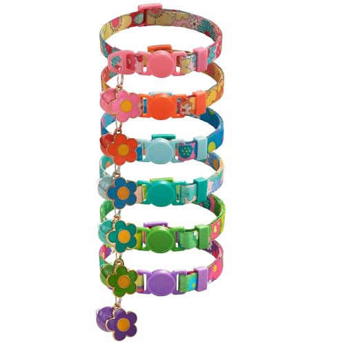 Flymind Welpenhalsbänder mit Glöckchen, verstellbar, 19,1–32 cm, niedliches Sonnenblumen-Muster, weiches Nylon, Identifikationshalsbänder für Mädchen, Jungen, Welpen, Katzen, Haustiergeschenke von Flymind