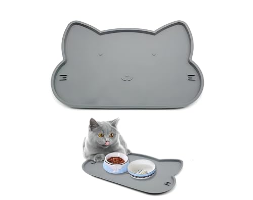 Napfunterlage für Hunde/Katzen, rutschfeste Futternapfmatte für Haustiere, perfekt zum Schutz des Bodens vor Flüssigkeiten. (Grau) von Flyzoo