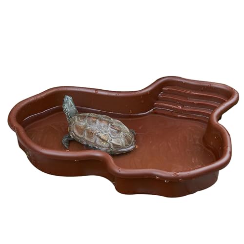 FmtwPhn 31x25x5cm Große Reptilien-Wasserschale, Großer Reptilien-Futternapf Mit Rampe Und Sonnenplattform, Schildkröten-Badeschale Für Nahrung Und Wasser, Reptilien-Badebecken Für Schlange von FmtwPhn