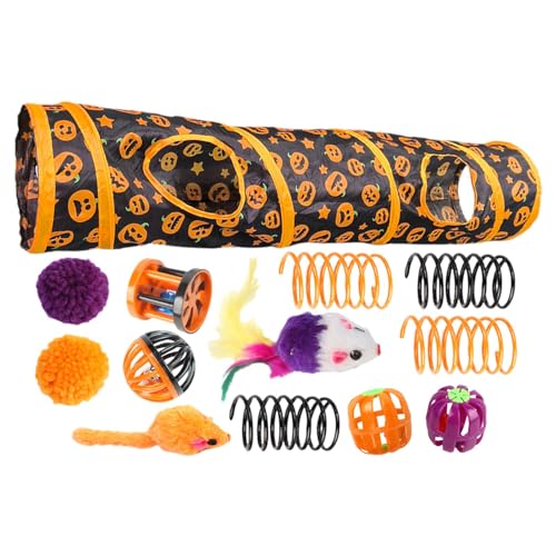 FmtwPhn Haustier-Katzentunnelröhre, Katzenspielzeug-Set mit Tunnel - Peekaboo Katzenhöhle Halloween-Themen-Katzenröhren | Interaktives Spielzeug mit Kürbismuster für kleine Tiere, gelangweilte Katzen von FmtwPhn