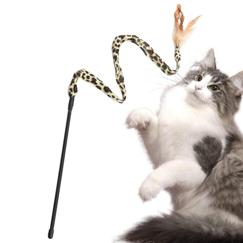 FmtwPhn Katzen-Zauberstab, interaktives Katzen-Zauberstab-Spielzeug - Pet Teasing Wand Catcher Stick Interaktiv mit Feder,Katzen-Federspielzeug mit Leopardenmuster, Kätzchen-Zauberstab, von FmtwPhn