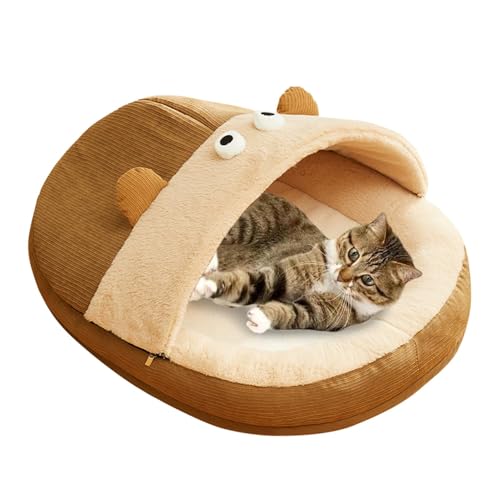 FmtwPhn Überdachtes Katzenbett, Katzenbetthöhle für Hauskatzen - Süßes halbgeschlossenes Slipper-Höhlenbett,Waschbares kleines weiches Plüsch-Katzenhausbett, Katzenhauszelt für Welpen und Kätzchen von FmtwPhn